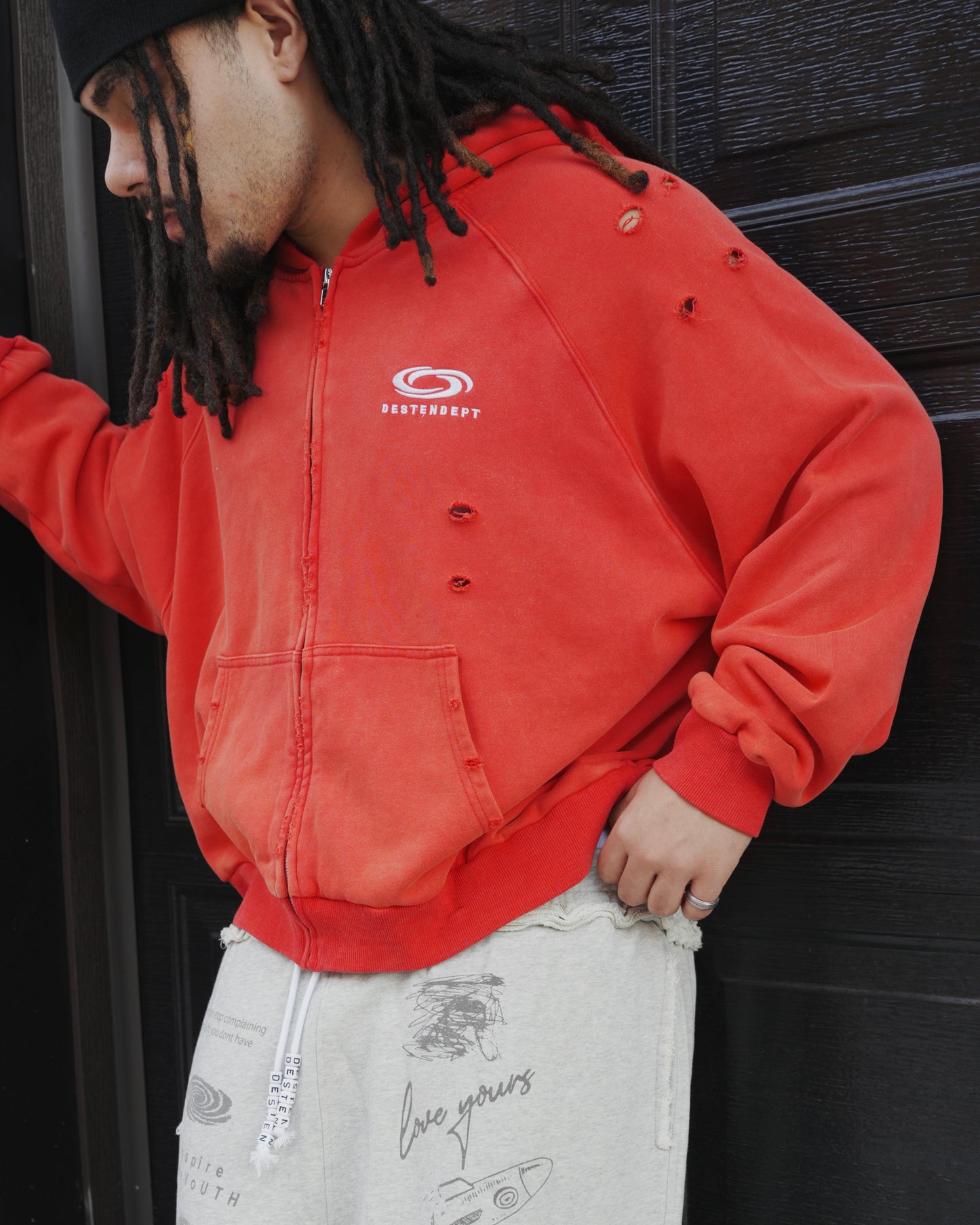 RED RAGLAN ZIP UP